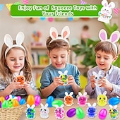 Недорогие Необычные игрушки-Набор из 12 пасхальных яиц, наполненных антистрессовыми мячиками в виде зайчиков, 12 цветов, антистрессовые мячики для детей, мальчиков и девочек, наполнители для пасхальной корзины, сувениры для