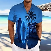 abordables Plantas tropicales-Hombre Árbol de coco Plantas tropicales Tablas de Surf camisa hawaiana Abotonar la camisa Manga Corta Hawaiano Casual Vacaciones Verano Primavera Cuello Vuelto Impresión 3D camisas con cuello Un