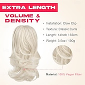 economico Code-Extension per coda di cavallo - Extension per coda di cavallo con clip a artiglio da 14" - Extension per capelli sintetici morbidi e naturali, ondulati e a strati per donna - platino