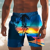 voordelige Tropische planten en bloemen-Voor heren Kokosnootboom Natuur &amp; Landschappen Tropische planten Lange zwembroeken Zwemshorts Boardshorts Medium Taille Hawaii Strandvakantie Zijzakken Mesh voering Elastische tailleband met trekkoord