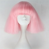 economico Parrucche da festa-parrucca sintetica lady gaga parrucca bob dritta corta castano scuro grigio argento biondo scuro rosa verde capelli sintetici 12 pollici da donna comode e soffici parrucche di carnevale rosso rosa