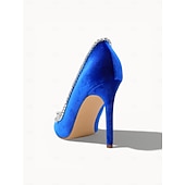 tanie Gość weselny-Damskie szmaragdowo-zielone aksamitne szpilki z kryształkami, eleganckie buty z noskiem w szpic na wesele, ceremonię kościelną