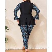 Недорогие Рашгард One Pieces-Жен. Стандартный Рашгард Купальные костюмы больших размеров Танкини и бикини для серфинга тропический Застегнуться УФ-защита Эластичный Длинный рукав Купальники Серфинг Дайвинг Плавание Лето