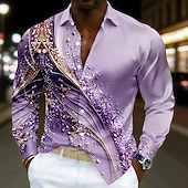 preiswerte Herren Satin Hemd-Herren Geometrisch Wellen Abstrakte Kunst Hemd Satinhemd Lässiges Hemd Langarm Modisch lässig Urlaub Alltagskleidung Sommer Frühling Umlegekragen 3D-Druck Hemden mit Knopfleiste Blau Rosa Purpur Grün