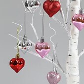 cheap Valentine's Day-Valentine's Day Decor Lighted Birch Tree with Heart Ornaments, Romantic Heart-Shaped Birch Tree Lamp, Tabletop Artificial Trees Lights for Indoor Decor, Cozy LED Mood Lighting for Home Decor