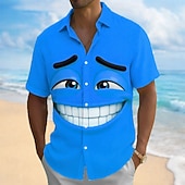 preiswerte 3D-Muster-Herren Optische Täuschung 3D Zeichentrick Lächelndes Gesicht Hemd Knopfhemd Kurzarm Lustig Täglich Urlaub Sommer Frühling Umlegekragen 3D-Druck Hemden mit Kragen Blau Gelb Grün