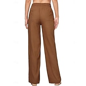 halpa Oleelliset keinotekoiset alaosat-Naisten Puuvillaiset pellavahousut Kiinalainen Kesähousut Suora Loma Perus Vapaa-aika Täyspitkä Korka vyötärö Yhtenäinen väri Tasku Elastinen vyötärönauha Mukava Pehmeä Elastinen ulko- Katu Sininen