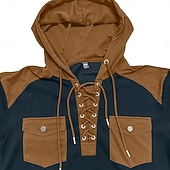 abordables Camiseta de punto gofre-Hombre Camiseta con diseño de gofre Camiseta Camisa henley gofrada Manga Larga Con Capucha cuello con cordones Otoño invierno Primavera &amp; Otoño Retazos Tradicional / Retro Casual Correa Casual Hogar