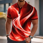 Voor heren Meetkundig Lijn Poloshirts Korte mouw Poloshirt Overhemden met kraag Casual Sportkleding Knop Zomer Lente blauw Zwart Rood