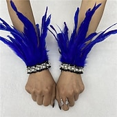 Χαμηλού Κόστους αξεσουάρ-Καρναβάλι 2026 Ρίο Καρναβάλι Σαμπά Αξεσουάρ Γυναικείου Μαύρου Φτερού Περιβραχιόνια με Δαντέλα Μαργαριταριού 1 Ζευγάρι Φυσικά Φτερά Περιβραχιόνια Βραχιόλια Κοστούμι Επίδειξης Φεστιβάλ Βραζιλίας