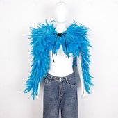 abordables Accesorios-Carnaval 2026 Accesorios de Samba del Carnaval de Río Capa Chal larga de plumas rojas para mujer con lazo de cinta disfraz de actuación del festival de Brasil