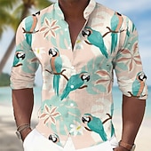 economico Uccelli &amp; Animali-Per uomo Fiori tropicali Pappagallo Foglia di palma Camicia Camicie hawaiane Camicia con colletto alla coreana Manica Lunga Hawaiano Casuale Vacanza Primavera Autunno Collo alla coreana Colletto alla