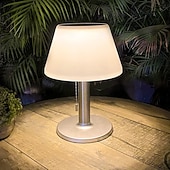 billige Solstrengelys-Solcelledrevet bordlampe utendørs innendørs - 3 lysmoduser, øyevennlig LED vanntett trådløs solcelledrevet skrivebordslampe med trekkkjede for utendørs terrasse hage soverom stue