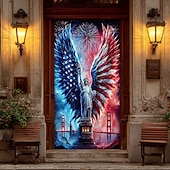 baratos Banners de Garagem e Porta-Bandeira patriótica do Dia da Independência dos EUA para porta, com a bandeira americana, águia e cavalo, decoração para o Quatro de Julho, placa para varanda, decoração para casa e exterior.