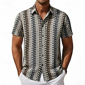 preiswerte Smart Casual Hemden für Herren-Herren Hemd Textur Freizeithemd Knopfhemd Jacquard-Hemd Rote Grün Kaki Kurzarm Geometrisch Einfach Hemdkragen Lässig Täglich Loch Bekleidung Elegant Mode Lässig