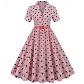  الذكرى السنوية الـ 250 للولايات المتحدة الأمريكية خمسينيات عتيق / معتق ميدي فساتين فستان سوينغ فستان مضيئة أكمام قصيرة A-الخط ملابس تنكرية نسائي 4 يوليو يوم الاستقلال للبالغين فستان للربيع والصيف