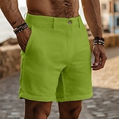 cheap Retro-Men's Shorts Linen Shorts Dress Shorts Summer Shorts Beach Shorts Pocket Straight Leg Plain Comfort Breathable Knee Length Daily Outdoor Holiday Fashion Streetwear Blue White Inelastic