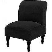 cheap Futon Sofa Cover-Velvet Armless Accent Chair Cover, Soft Stretch Accent Chair Slipcovers Without Arms Removable Armless Chair Furniture Protector Covers for Living Room/Dining Room/Hotel