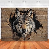 billige Veggoppheng-3D-ulveteppe veggteppe realistisk treulv som kommer ut av tre veggdekor stor stoffplakat til stue soverom mannehule