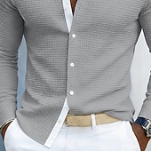 olcso alkalmi férfi ingek-Férfi Ing Gofri ing Alkalmi ing Bandgalléros ing Gombos póló Arcpír rózsaszín Égszínkék Szürke Hosszú ujj Sima Mandarin gallér Hétköznapi Napi Kollázs Ruházat Divat Modern Alkalmi Kényelmes