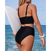Χαμηλού Κόστους Surfing Tankinis και Bikinis-Γυναικεία Σετ μπικίνι Μαγιό 2 τεμάχια Μονόχρωμο Κουμπώσου Προστασία UV Ελαστικό Αμάνικο Μαγιό Σέρφινγκ Καταδύσεις Κολύμβηση Καλοκαίρι