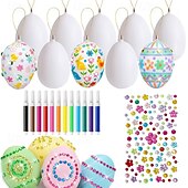 cheap Easter Eggs-25-Piece White Easter Egg Painting Kit Blank Eggs for Coloring, Includes Strings, Tools, Gem Stickers, Hanging Rope, Perfect for Adult Easter Crafts Parties, Handmade Activities, and Decorations
