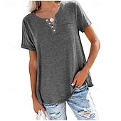 abordables Camiseta lisa-Mujer Tops de verano Blusa Frunce Retazos Bolsillo Color sólido Plano Elegante Vintage damas Manga Corta Escote en Pico Tops regulares Diario Trabajo Festivos Rosa Morado Verde Trébol Caqui Verano