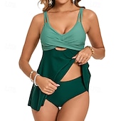 baratos Surfistas Tankinis &amp; Bikinis-Mulheres Roupa de banho Tankini 2 Peças Bloqueio de cores Proteção UV Elástico Sem Manga Roupa de Banho roupa de banho Surfe Mergulho Natação Verão