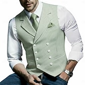  Herrar väst seersucker väst väst vintage mode vår  sommar knappar strandbröllop bekväm randig dubbelknäppt notch krage vanlig passform salvia rosa himmelsblå väst