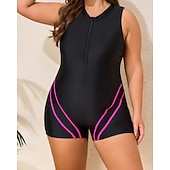 tanie Rash guardy One Piece-Damskie Standard Kostiumy kąpielowe Plus Size Jednoczęściowe rashguardy Strój kąpielowy Blokowanie kolorów Zapiąć na zamek błyskawiczny Ochrona UV Elastyczny Bez rękawów Kąpielówki Body Surfing