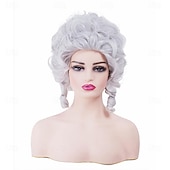 Недорогие Исторические парики-Винтажный короткий белый серебристый кудрявый парик-«улей» для женщин, подходящий для вечеринки на Хэллоуин или костюмированной вечеринки, косплея.