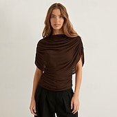 billige Plain t-skjorte-Dame T skjorte Rynket Lapper Grafisk عادي Stilfull Varmt Sexy Ermeløs Ermeløs Cowl-hals Vanlige topper Daglig Ut på byen Helg Svart Hvit Brun Vår Høst Vinter