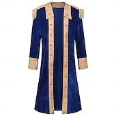 cheap Outerwear-250th Anniversary USA Rococo Victorian Outfits Long Sleeves George Washington Fancy Dress Men's Halloween Carnival Independence Day 4th of July Adults Coat