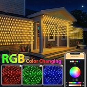  Luces de red para exteriores, funciones RGB y de bricolaje, luces de red inteligentes con 64 modos para decoración de patios con arbustos, impermeables para exteriores