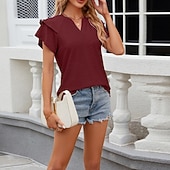 voordelige Chique Blouses-Dames Blouse Effen Elegant Stijlvol Modern Korte mouw V-hals Normale tops Dagelijks Feestdagen Uitgaan Zwart Wit Blozend Roze Wijn Rose Roze Zomer Lente