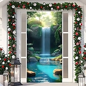 economico Striscioni per Garage e Porte-Tenda da ingresso con vista realistica della natura, da appendere alla parete per l'ingresso del portico, con banner per porta da giardino giapponese in 3D, scena con cascata e laghetto koi.