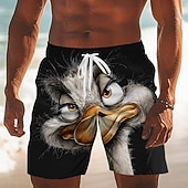baratos Animais &amp; Aves-Homens Desenho Animado Engraçado Avestruzes Calção Justo de Natação Shorts de Natação Bermuda de Surf Cintura Média Havaiana férias na praia Bolsos laterais Forro de malha Cintura elástica com cordão