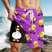  Per uomo Divertente Anatra Dito medio Pantaloncini foderati Pantaloncini da bagno 2 in 1 Pantaloncini da mare Misura del girovita medio Hawaiano Vacanza al Mare Tasche Laterali Con Fodera a