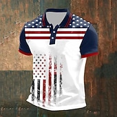  4th of July 2026 250th Men's American US Flag Polo Shirts Short Sleeve Polo Shirts Collared Shirts Casual Athleisure Festival Outfit Buttons Summer Spring Blue White