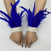 olcso kiegészítők-Carnaval 2026 Rio Carnaval Szamba Kiegészítők női zöld tollas csuklópántok fehér gyöngy csipkével Brazíliai Fesztivál Előadói Jelmez