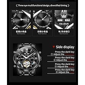 levne Mechanické hodinky-Nové pánské business hodinky značky Olevs s luminiscenčním displejem, věčným kalendářem a týdenním zobrazením. Plně mechanické hodinky s dutým rotorem pro běžné nošení, voděodolné, vhodné pro sport.