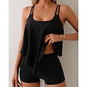 preiswerte Surfen Tankinis &amp; Bikinis-Damen Badeanzug Tankini 2 Teile Einfarbig Boyleg Schnelltrocknend Hohe Elastizität Ärmellos Bademode Badeanzug Surfen Schnorcheln Schwimmen Sommer