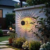baratos Candeeiros Luzes de Exterior-Conjunto de 2 luminárias solares de parede com projeção em metal vazado, com design mandala, classificação IP44 de resistência à água, luz branca quente, ideais para jardim, pátio, cerca, caminho,