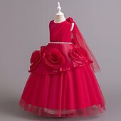 preiswerte Blumenmädchenkleider-Blumenmädchenkleid Mädchen Formelle Kleidung Hochzeitskleidung Party Hochzeit Formell Niedlich Formell Schön Patchwork Netz Einfarbig Ärmellos Rundhalsausschnitt Blau Rosa Ab 4 Jahren