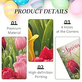 cheap Door Covers-Easter Spring Tulips Door Cover, Vibrant Red, Yellow, and Pink Blooms with Dew Drops, Fresh Floral Bunny Decor for Holiday Doors and Outdoor Spring Decorations