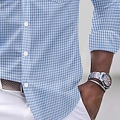 economico camicie da uomo no stiro-Per uomo Camicia Camicia elegante Camicia non stiro Camicia con Bottoni Plaid Casuale Quotidiano Blu Nero Giallo Rosa Manica Lunga Collo ripiegato Tutte le stagioni Abbigliamento Patchwork