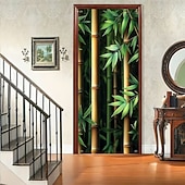 cheap Garage &amp; Door Banners-Realistic 3D Green Bamboo Doorway Curtain Japanese Zen Style Hanging Banner Privacy Screen for Home Office Studio Decor