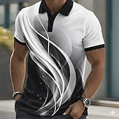 cheap Men's Geometric Polo-Men's Geometic Line Polo Shirts Short Sleeve Polo Shirts Collared Shirts Casual Athleisure Buttons Spring &amp; Summer Blue Black Brown