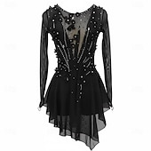 ieftine Rochii de patinaj artistic-Rochie de Patinaj Artistic Pentru femei Πατινάζ στο πάγο Rochii Negru Peteci Mâneci cu Gaura Înaltă Elasticitate Antrenament Competiție Ținută Patinaj Clasic Cristale / Strasuri Manșon Lung Patinaj