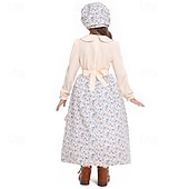 abordables Pionero / Siglo XIX-250º Aniversario de EE. UU. Siglo 19 década de 1800 Vestido de la pradera Conjunto de gorro y delantal Larga Chica pionera Colonial Pionero Guerra Revolucionaria Estampado Floral Disfraz Chica